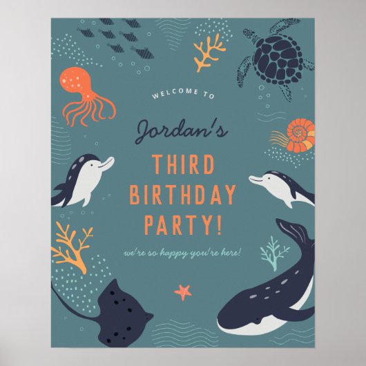 海の男の子の誕生日パーティーのウェルカムサインの下 ポスター (正面)