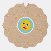 海の男の子の誕生日パーティーの下で笑顔のサメ オーナメントカード (裏面)