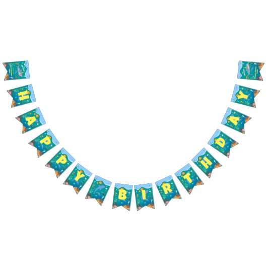 海の男の子の誕生日パーティーの下で笑顔のサメ バンティングフラッグ (全)