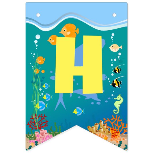 海の男の子の誕生日パーティーの下で笑顔のサメ バンティングフラッグ (第2の旗)