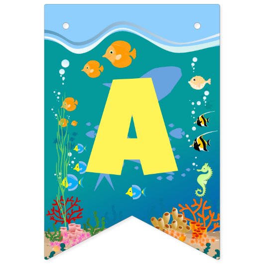 海の男の子の誕生日パーティーの下で笑顔のサメ バンティングフラッグ (第3の旗)