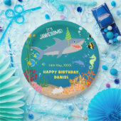 海の男の子の誕生日パーティーの下で笑顔のサメ ペーパープレート (パーティー)