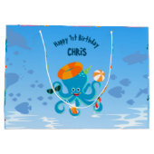 海の男の子の誕生日パーティーの下の青タコ ラージペーパーバッグ (裏面)