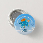 海の男の子の誕生日パーティーの下の青タコ 缶バッジ (正面&裏面)