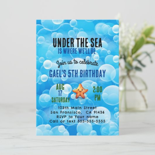 海の男の子の誕生日パーティーの招待の下で可愛い 招待状 (スタンド正面)
