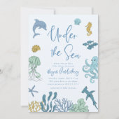 海の男の子の赤ちゃんのシャワーの下で 招待状 (正面)