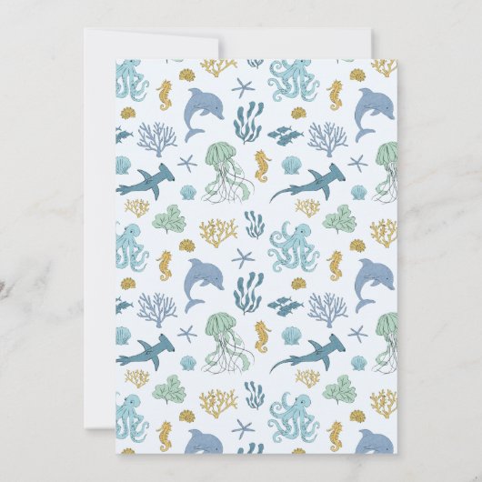 海の男の子の赤ちゃんのシャワーの下で 招待状 (裏面)