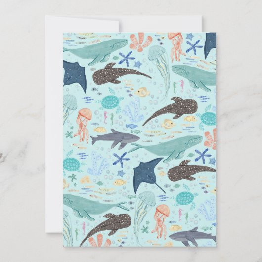 海の男の子の赤ちゃんのシャワーの下で 招待状 (裏面)