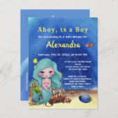 海の男の子の赤ちゃんシャワーの下の青い人魚 インビテーションポストカード (正面/裏面)