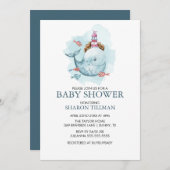 海の男の子の赤ん坊のシャワーの下でクジラ 招待状 (正面/裏面)