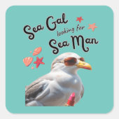 海の男を探している海女 スクエアシール (正面)