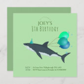 海の白いサメの下で男の子素晴らしは可愛い緑 招待状 (正面/裏面)