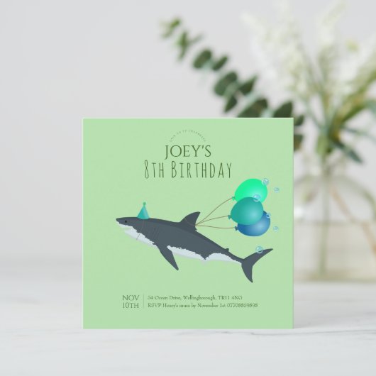 海の白いサメの下で男の子素晴らしは可愛い緑 招待状 (スタンド正面)