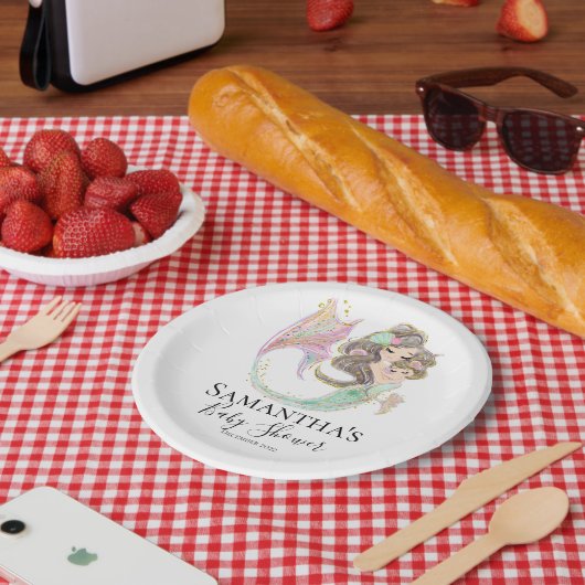 海の白の下で人魚の赤ちゃんシャワー ペーパープレート (ピクニック)