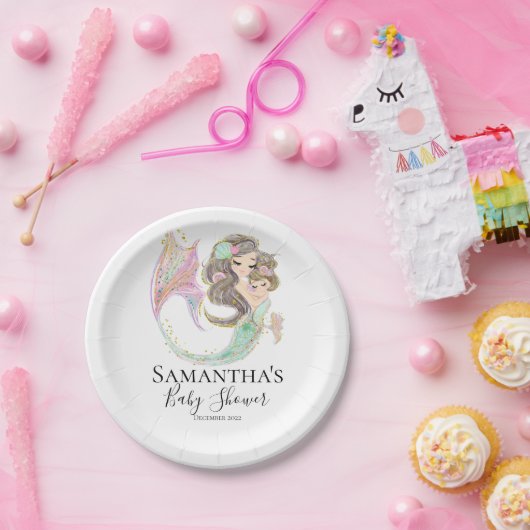 海の白の下で人魚の赤ちゃんシャワー ペーパープレート (パーティー)