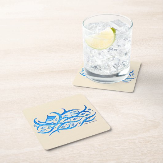 海の種族のコースターのハワイの岩石彫刻のカヌー スクエアペーパーコースター (インサイチュ)