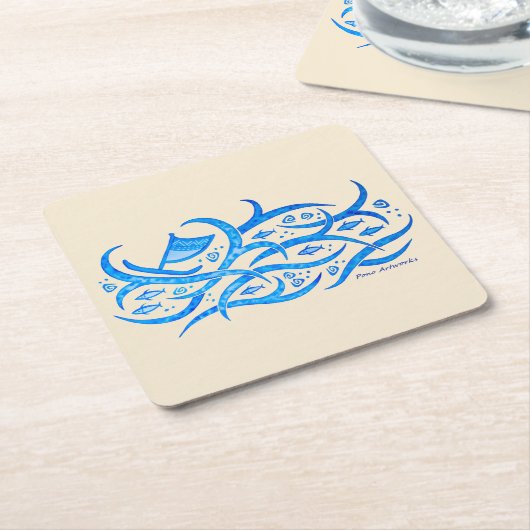 海の種族のコースターのハワイの岩石彫刻のカヌー スクエアペーパーコースター (アングル)