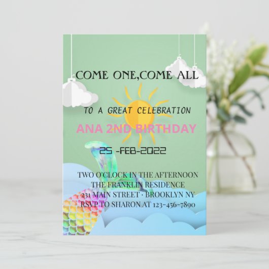 海の空素晴らしデザインとあなたの王子のための人魚 招待状 (スタンド正面)