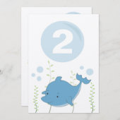 海の第2誕生日のベビーの招待の下のイルカ 招待状 (正面/裏面)