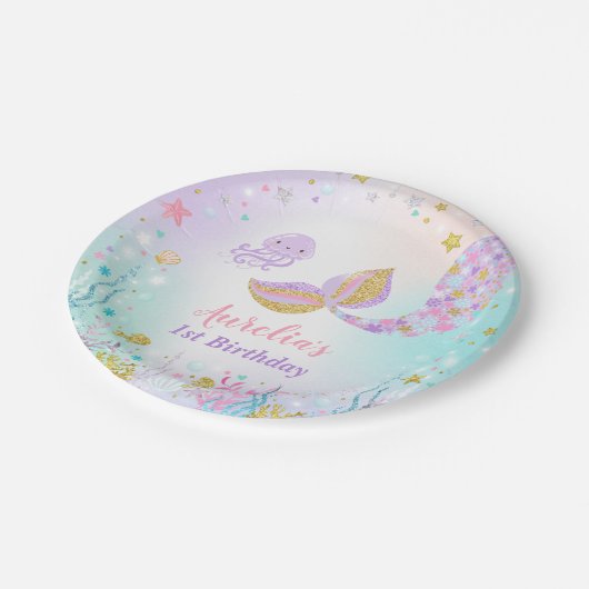 海の紙皿7"の下の人魚紙皿 ペーパープレート (アングル)