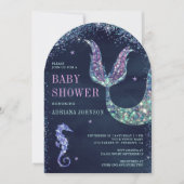海の紫のマーメイドアーチネイビーベイビーシャワーの下 招待状 (正面)