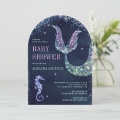 海の紫のマーメイドアーチネイビーベイビーシャワーの下 招待状 (スタンド正面)