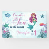 海の紫色の人魚の最初の誕生日の女の子 横断幕 (横)