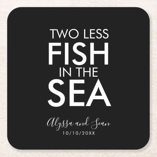 海の結婚式のレセプションで2匹の魚 スクエアペーパーコースター (正面)