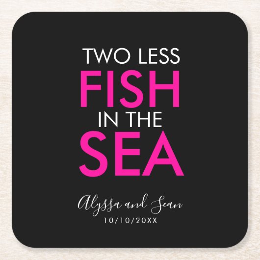 海の結婚式のレセプションスクエアの2つ少ない魚 スクエアペーパーコースター (正面)