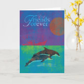 海の絵画の永久に親友のイルカ カード (黄色い花)