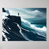 海の絵画大波の嵐ダークナイトクリフビーチ ポスター (正面)