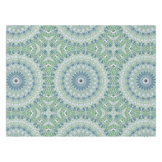 海の緑と青の沿岸マンダラパターン テーブルクロス (正面(横))