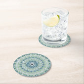 海の緑と青の沿岸マンダラパターン ラウンドペーパーコースター (インサイチュ)