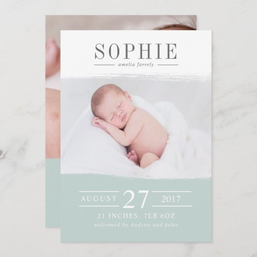 海の緑の完全写真誕生のお知らせ 案内状 (正面/裏面)