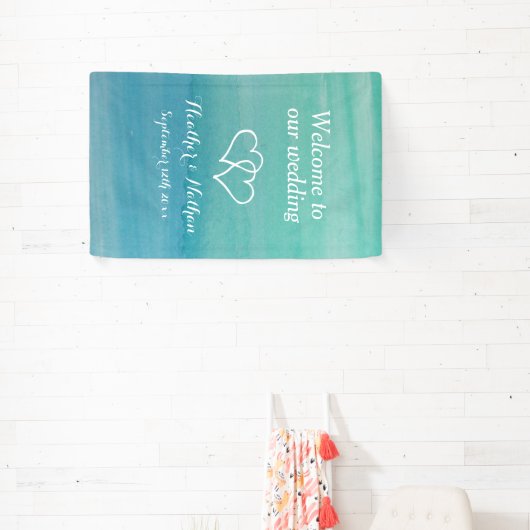 海の緑の水の色のプリントは私たちの結婚の 横断幕 (インサイチュ)