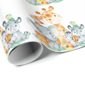 海の緑の水色かわいいサファリジャングル動物 ラッピングペーパー (ロールコーナー)