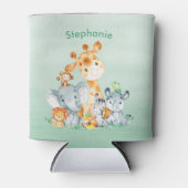 海の緑の水色かわいいサファリジャングル動物 缶クーラー (正面)