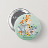 海の緑の水色かわいいサファリジャングル動物 缶バッジ (正面&裏面)