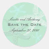 海の緑の結婚式の日付シールを保存 ラウンドシール (正面)