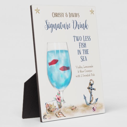 海の署名ドリンクの看板の2つの魚の減少 フォトプラーク (側面)