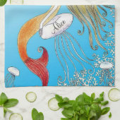 海の美しい人魚の下でパーソナライズ キッチンタオル (折り畳み)