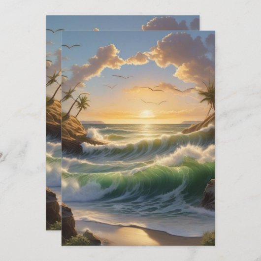 海の美しい日の出 サンキューカード (正面/裏面)