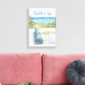 海の背景でのヨガストレッチとシップ キャンバスプリント (インサイチュ (リビング))