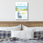 海の背景でのヨガストレッチとシップ キャンバスプリント (インサイチュ (寝室))