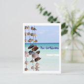 海の背景に貝殻 ポストカード (スタンド正面)