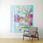 海の背景の下の茶色の小さな人魚 タペストリー (インサイチュ)