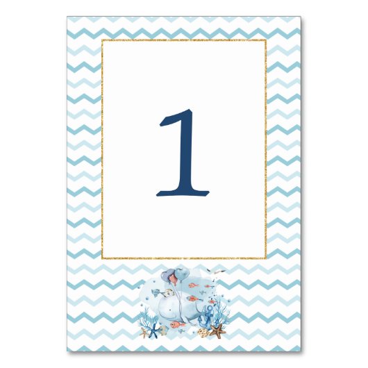 海の航海の下でクジラの赤ちゃんシャワー誕生日 テーブルナンバー (裏面)