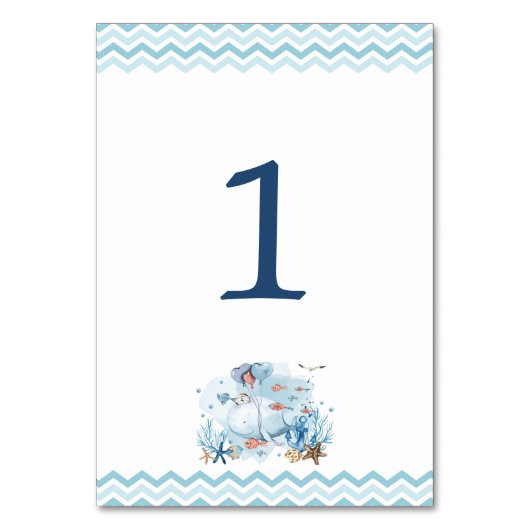 海の航海の男の子の赤ちゃんのシャワーの下で鯨 テーブルナンバー (裏面)
