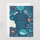 海の航海の赤ちゃんシャワーの下にかわいい インビテーションポストカード (正面/裏面)