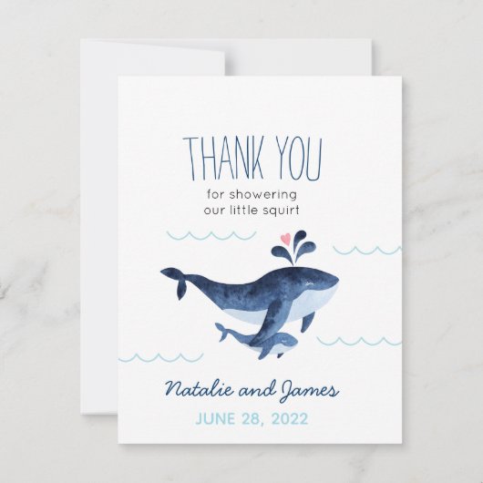 海の航海の赤ちゃんシャワーの下のクジラ サンキューカード (裏面)
